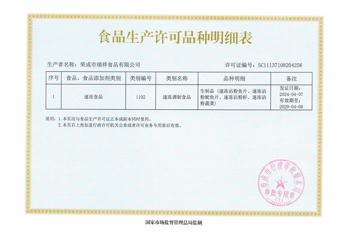 生產(chǎn)許可品和明細